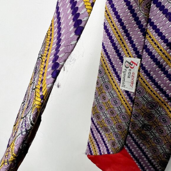 Vintage 1970’s Beau Brummell Gentry Men’s Neck Tie 4 ¼” Purple & Gold  Stripe - Picture 12 of 12